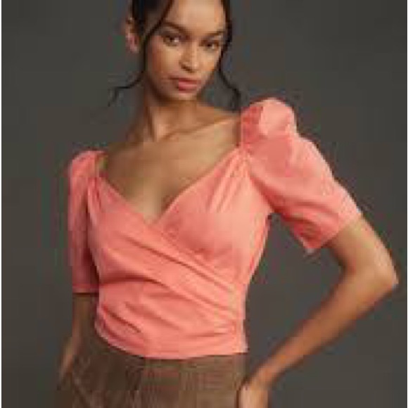 BNWT BY ANTHROPOLOGIE PUFF-SLEEVE WRAP TOP - Picture 6 of 6